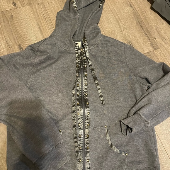 Jackets & Blazers - Gray Hoodie with Studded Details